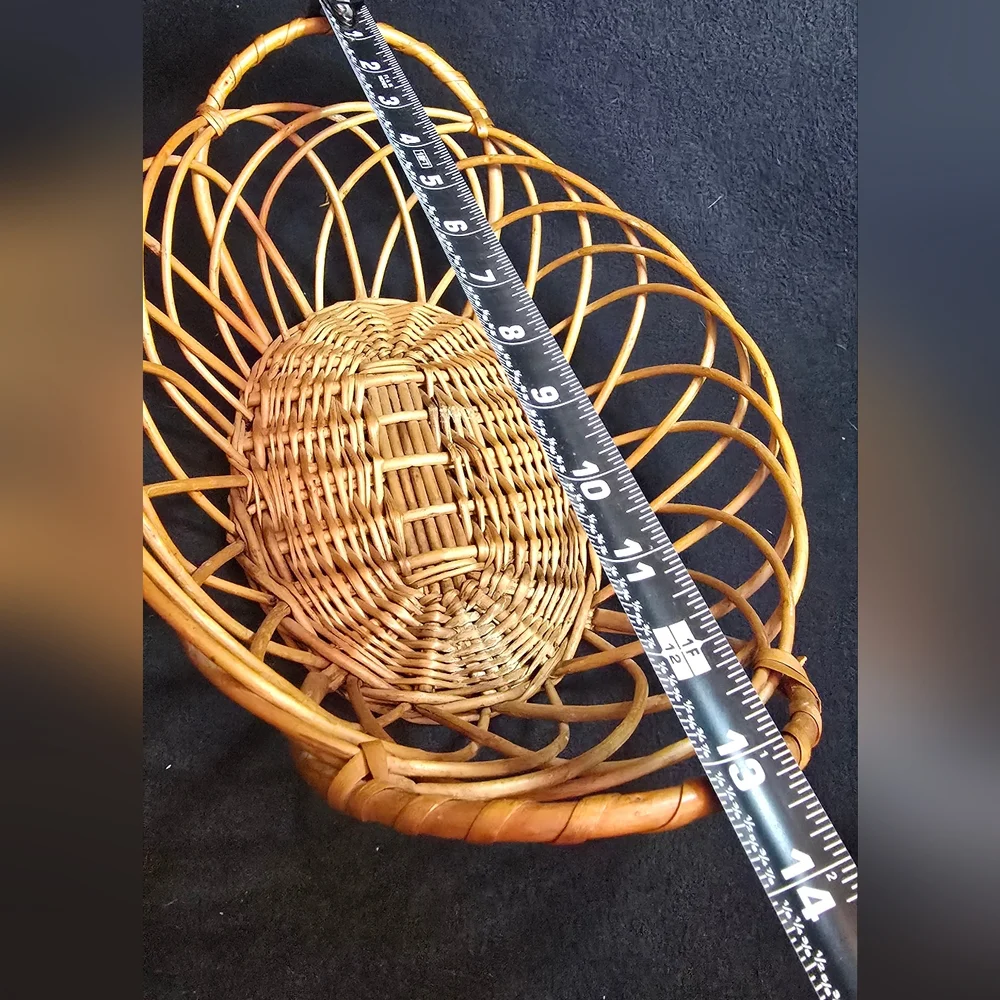 Unique Vintage Golden Woven Oval Basket with Handles